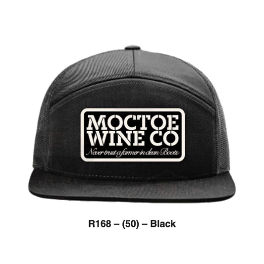 Moctoe Wine Co. trucker patch hat in Black, front view
